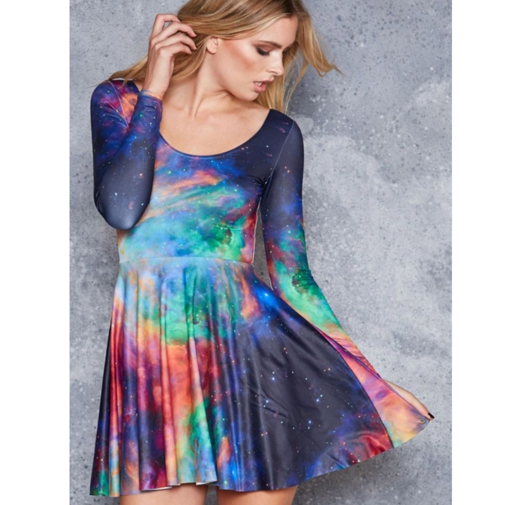BlackMilk Rainbow Galaxy Long Sleeve Skater Dress